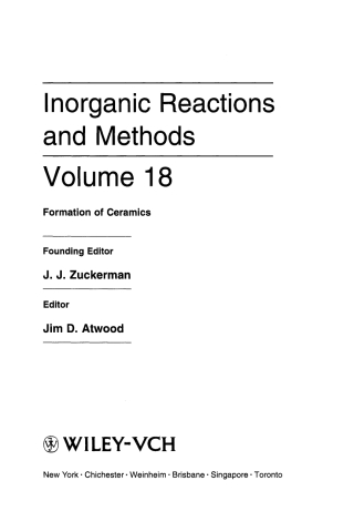 Cover image: Inorganic Reactions and Methods, Formation of Ceramics 1st edition 9780471192022