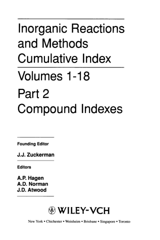 صورة الغلاف: Inorganic Reactions and Methods, Cumulative Index, Part 2 1st edition 9780471327110