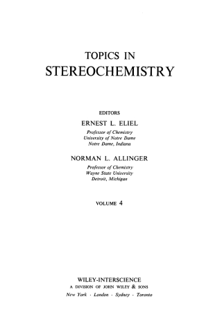 Cover image: Topics in Stereochemistry 1st edition 9780471237488