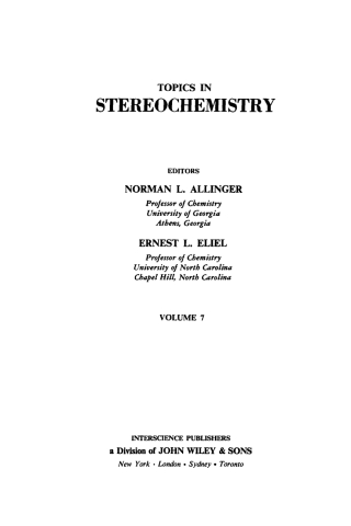 Imagen de portada: Topics in Stereochemistry 1st edition 9780471024712