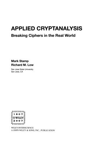 Cover image: Applied Cryptanalysis: Breaking Ciphers in the Real World 1st edition 9780470114865
