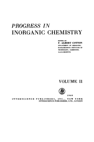 表紙画像: Progress in Inorganic Chemistry 1st edition 9780470176221
