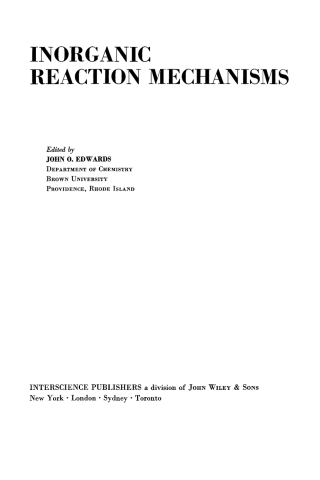 Titelbild: Inorganic Reaction Mechanisms, Part 1 1st edition 9780471233152