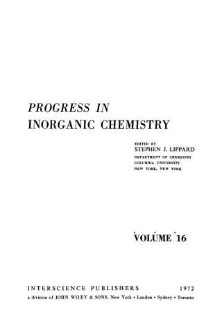 Cover image: Progress in Inorganic Chemistry 1st edition 9780471540861
