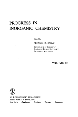 صورة الغلاف: Progress in Inorganic Chemistry 1st edition 9780471046936