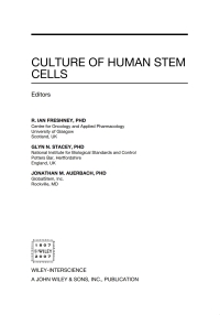 Cover image: Culture of Human Stem Cells 1st edition 9780470052464