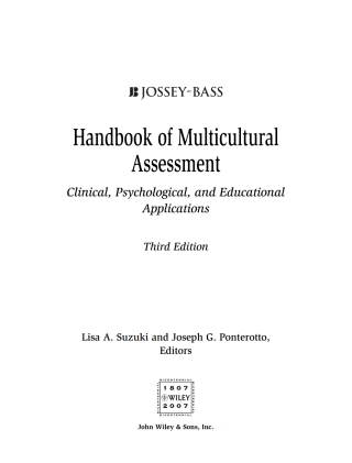 Cover image: Handbook of Multicultural Assessment: Clinical, Psychological, and Educational Applications 3rd edition 9780787987039