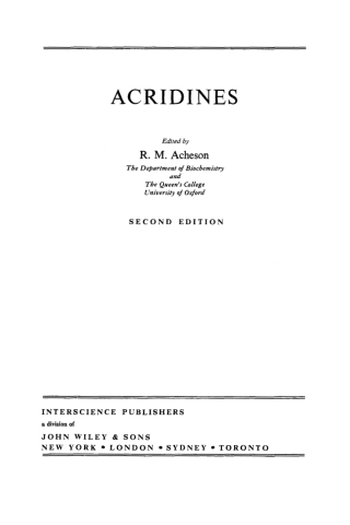 صورة الغلاف: Acridines 2nd edition 9780471377535