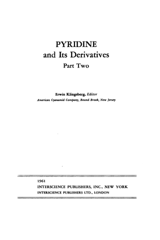 صورة الغلاف: Pyridine and Its Derivatives, Part 2 99th edition 9780470379509