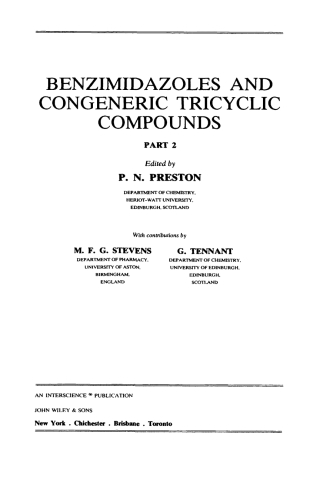 Imagen de portada: Benzimdazoles and Cogeneric Tricyclic Compounds, Part 2 1st edition 9780471081890