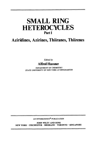 Imagen de portada: Small Ring Heterocycles, Part 1 1st edition 9780471056263