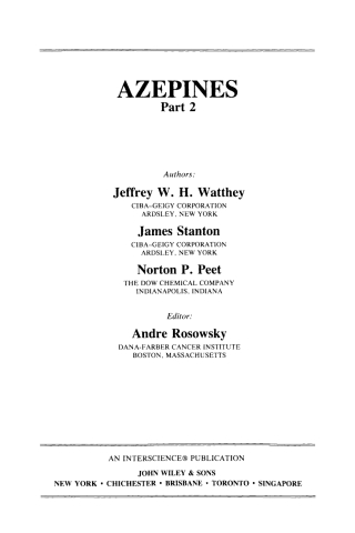 Imagen de portada: Azepines, Part 2 1st edition 9780471895923