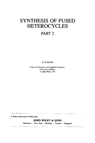 Imagen de portada: Synthesis of Fused Heterocycles, Part 2 1st edition 9780471930709