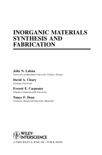 Imagen de portada: Inorganic Materials Synthesis and Fabrication 1st edition 9780471740049