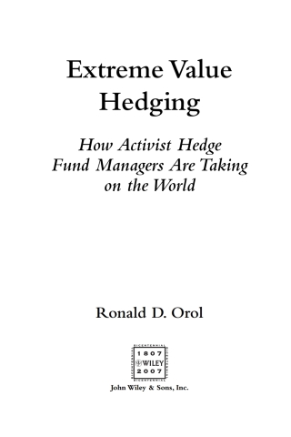 Cover image: Extreme Value Hedging 1st edition 9780470128008