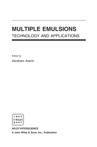 Cover image: Multiple Emulsion 1st edition 9780470170939