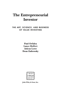 Imagen de portada: The Entrepreneurial Investor: The Art, Science, and Business of Value Investing 1st edition 9780470227145