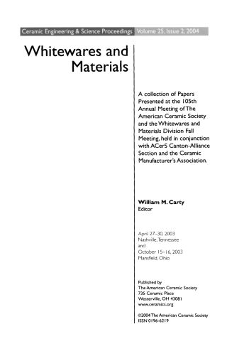 Cover image: Whitewares and Materials 1st edition 9780470051474