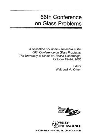 Cover image: 66th Conference on Glass Problems 1st edition 9780470068113