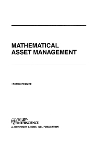 Cover image: Mathematical Asset Management 1st edition 9780470232873