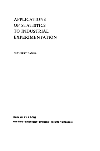 Cover image: Applications of Statistics to Industrial Experimentation 1st edition 9780471194699