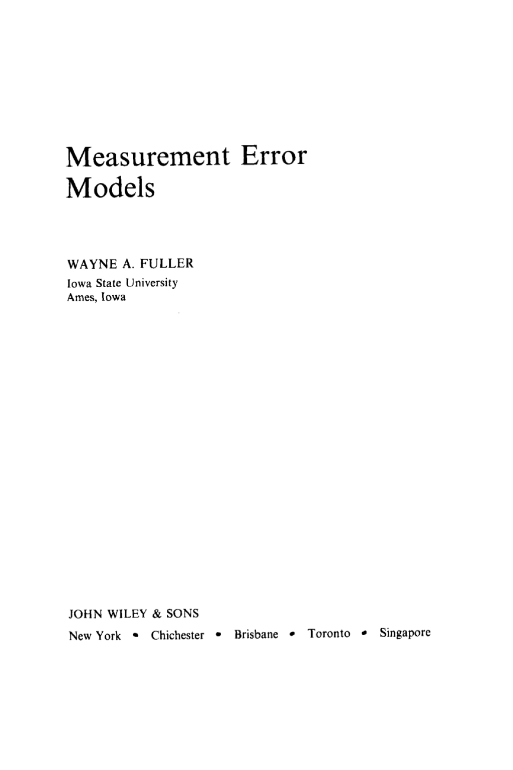 Measurement Error Models 99th Edition