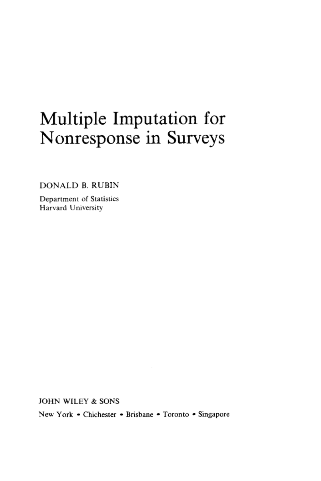 Multiple Imputation for Nonresponse in Surveys 99th Edition
