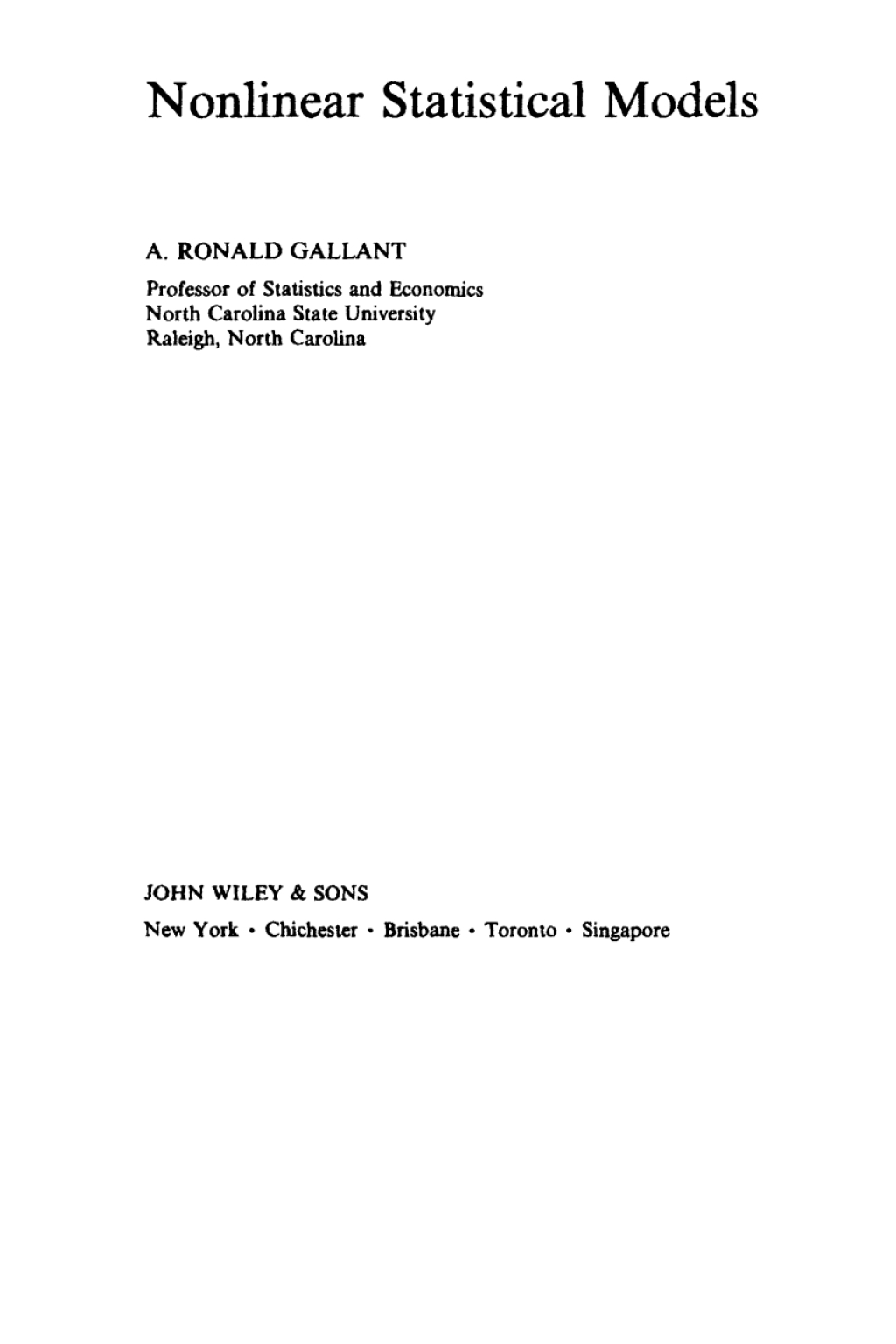 Nonlinear Statistical Models 1st Edition