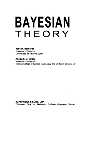 Immagine di copertina: Bayesian Theory 1st edition 9780471494645