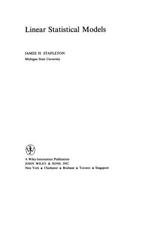 Imagen de portada: Linear Statistical Models 1st edition 9780471571506