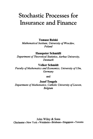 Cover image: Stochastic Processes for Insurance and Finance 1st edition 9780471959250