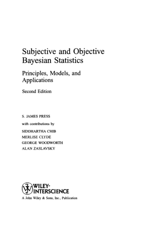 Imagen de portada: Subjective and Objective Bayesian Statistics 2nd edition 9780471348436