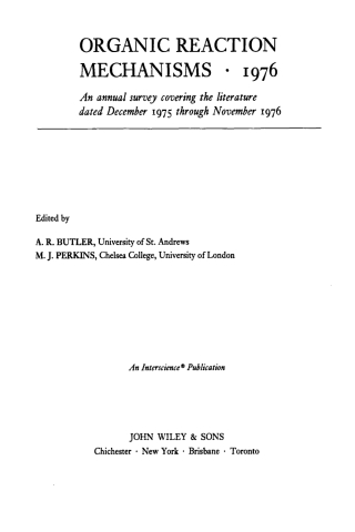 Cover image: Organic Reaction Mechanisms 1976 1st edition 9780471995234