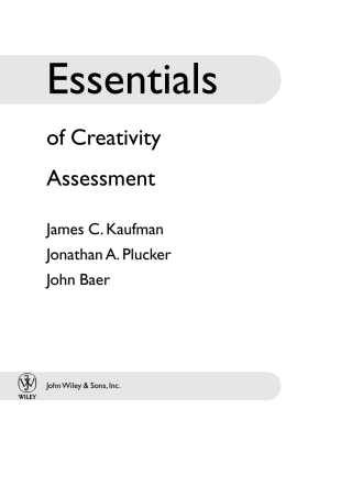 Imagen de portada: Essentials of Creativity Assessment 1st edition 9780470137420