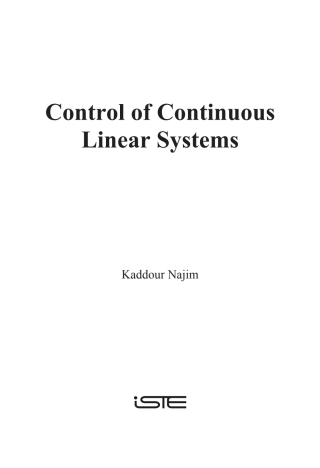 Cover image: Control of Continuous Linear Systems 1st edition 9781905209125