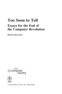 Cover image: Too Soon To Tell 1st edition 9780470080351