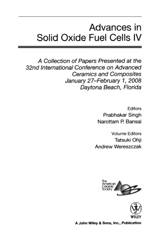 Imagen de portada: Advances in Solid Oxide Fuel Cells IV 1st edition 9780470344965