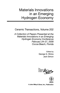 Cover image: Materials Innovations in an Emerging Hydrogen Economy: Ceramic Transactions, Volume 202 1st edition 9780470408360