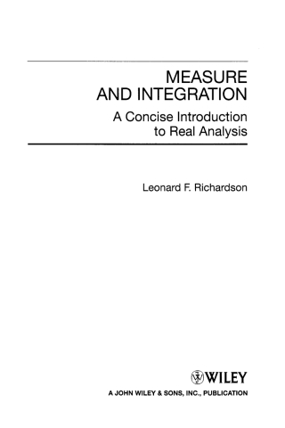 Cover image: Measure and Integration 1st edition 9780470259542