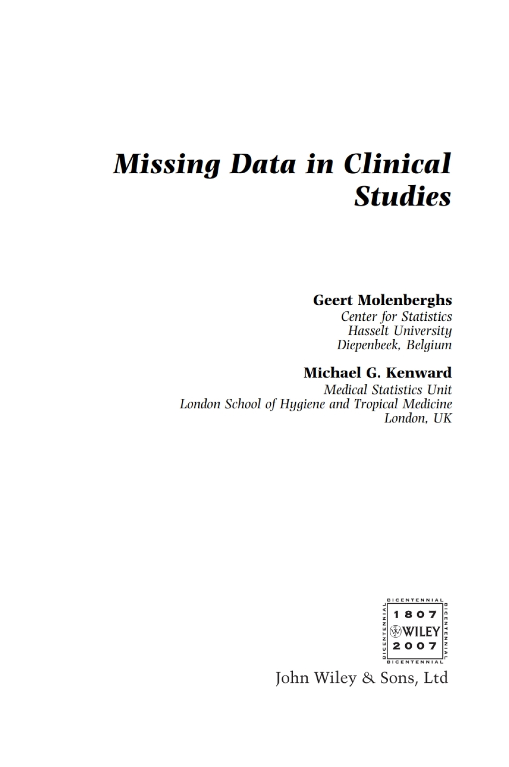 Missing Data in Clinical Studies 1st Edition