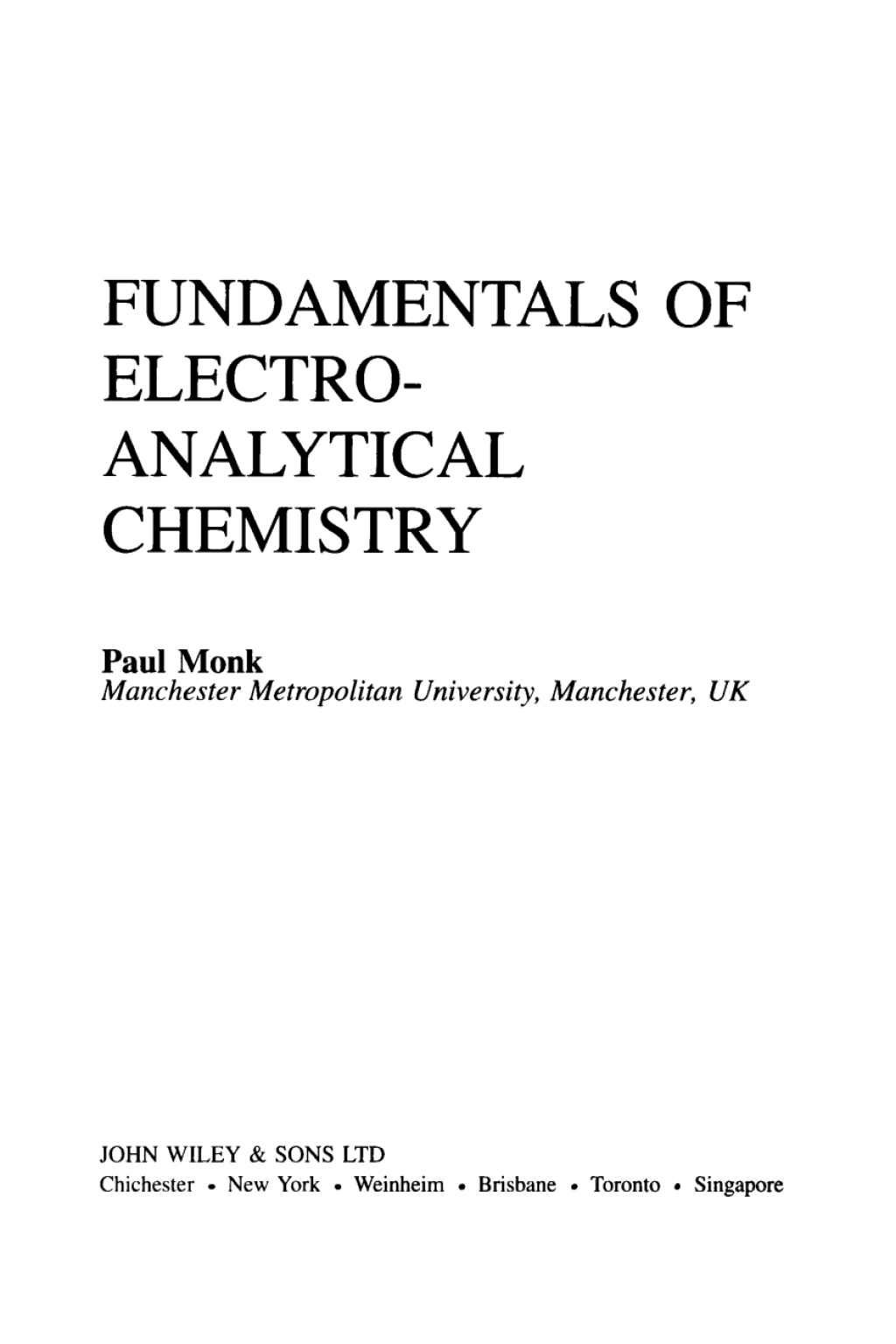 Fundamentals of Electroanalytical Chemistry 1st Edition
