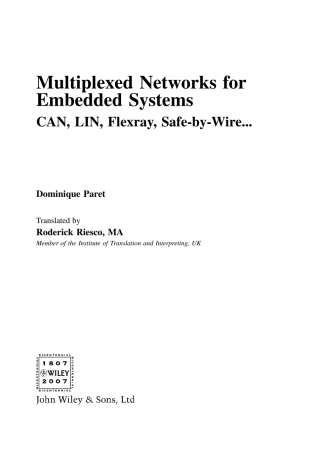 Cover image: Multiplexed Networks for Embedded Systems 1st edition 9780470034163