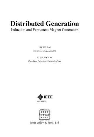 Cover image: Distributed Generation: Induction and Permanent Magnet Generators 1st edition 9780470062081