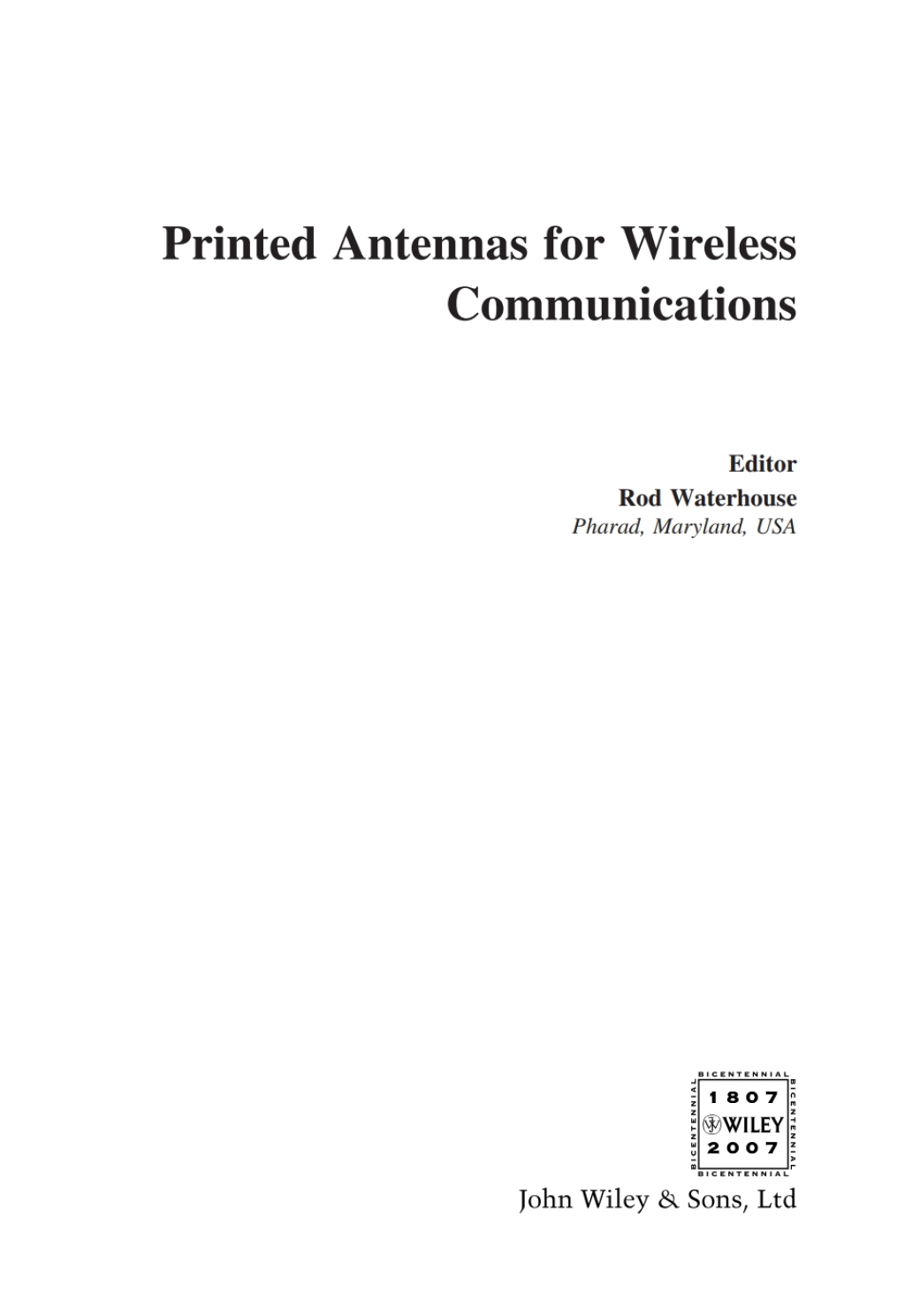 Printed Antennas for Wireless Communications 1st Edition