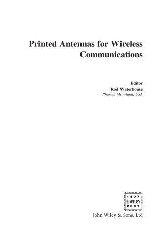 Cover image: Printed Antennas for Wireless Communications 1st edition 9780470510698