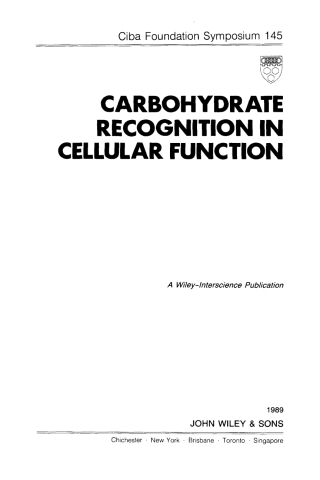 Cover image: Carbohydrate Recognition in Cellular Function 1st edition 9780471923077