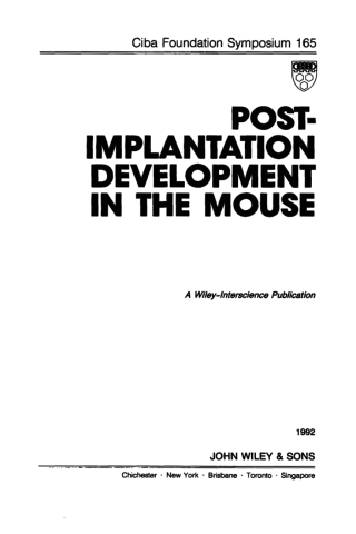 Cover image: Postimplantation Development in the Mouse 1st edition 9780471933847