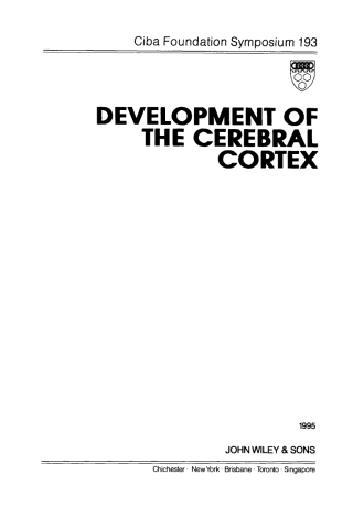 Cover image: Development of the Cerebral Cortex 1st edition 9780471957058