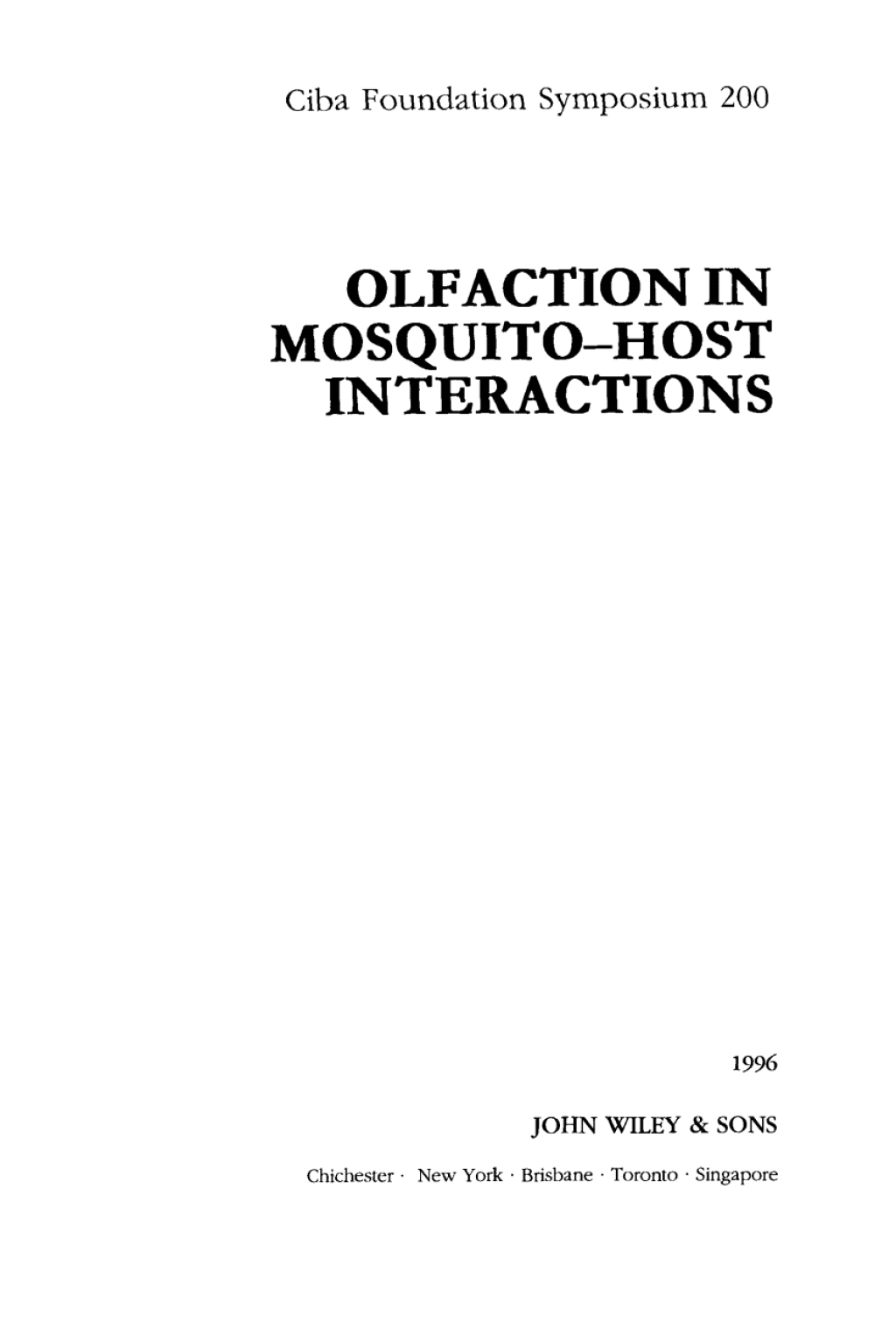 Olfaction in Mosquito-Host Interactions 1st Edition