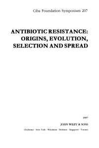 Cover image: Antibiotic Resistance: Origins, Evolution, Selection and Spread 1st edition 9780471971054